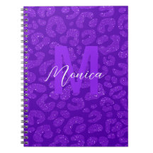 Nombre Personalizado Glitter Leopardo Morado Elega
