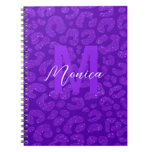 Cuaderno Nombre Personalizado Glitter Leopardo Morado Elega