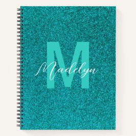 Cuaderno Nombre personalizado Glitter verde elegante