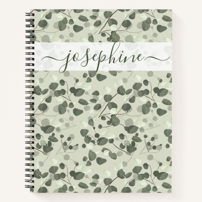 Cuaderno Nombre personalizado guión elegante Eucalyptus ver (Anverso)