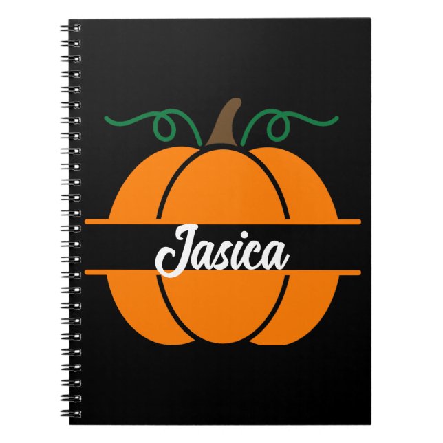 Cuaderno Nombre personalizado Halloween Calabaza Monograma  (Frente)