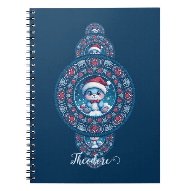 Cuaderno Nombre personalizado Holiday Kawaii Oso Ornamental (Frente)