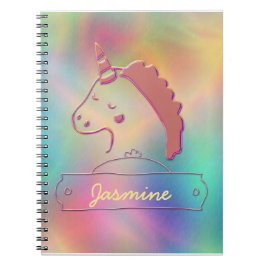 Cuaderno Nombre personalizado holográfico de unicornio 3D