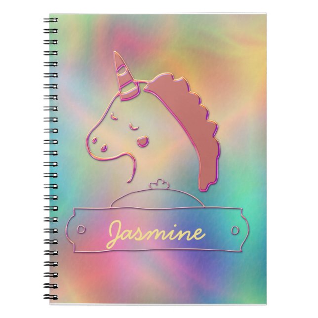 Cuaderno Nombre personalizado holográfico de unicornio 3D (Frente)