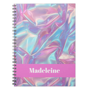 Cuaderno Nombre personalizado holográfico iridiscente rosa