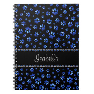 Cuaderno Nombre personalizado, huellas de perro purpurina a