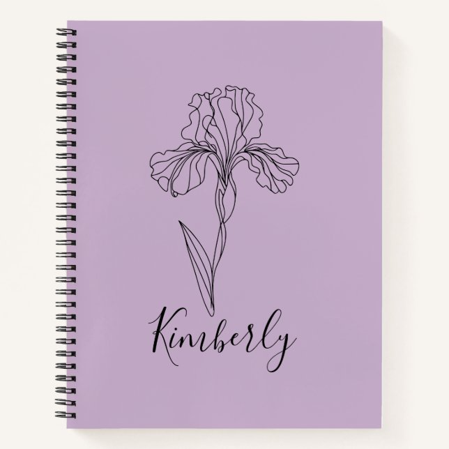 Cuaderno Nombre personalizado Iris Febrero Nacimiento Flor (Anverso)