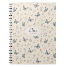 Cuaderno Nombre personalizado lazo de mariposa azul regalo