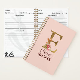 Cuaderno Nombre personalizado Letra E Rosa Blush Rosas Dora