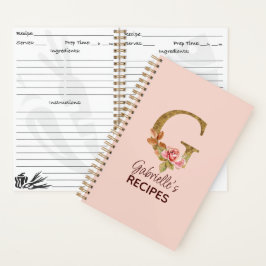 Cuaderno Nombre personalizado Letra G Gold Rubor Rosa Recet