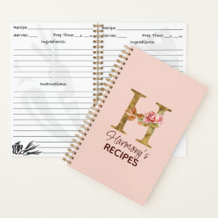 Cuaderno Nombre personalizado letra H oro rosas rosadas rec