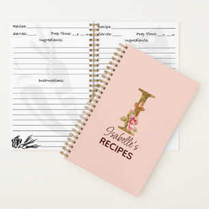 Cuaderno Nombre personalizado letra I oro rosa rosa receta