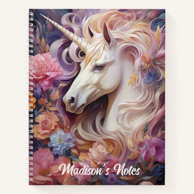 Cuaderno Nombre personalizado lindo unicornio (Anverso)