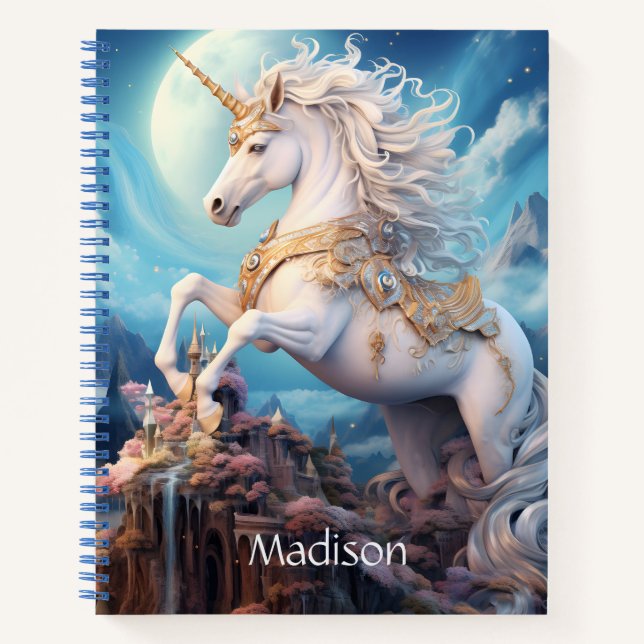 Cuaderno Nombre personalizado lindo unicornio (Anverso)