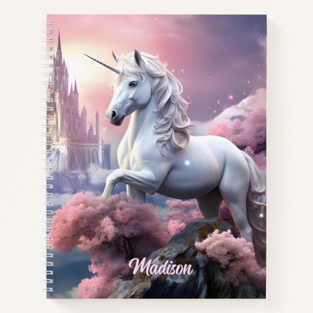 Cuaderno Nombre personalizado lindo unicornio (Anverso)