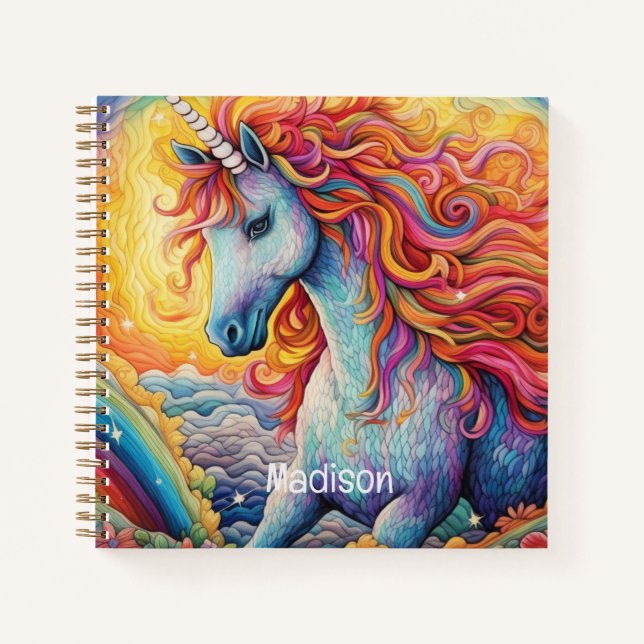 Cuaderno Nombre personalizado lindo unicornio (Anverso)