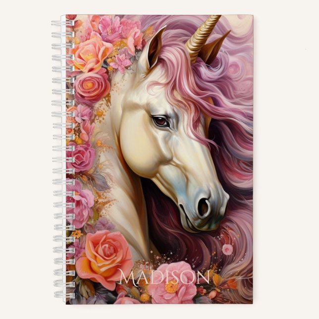 Cuaderno Nombre personalizado lindo unicornio (Anverso)