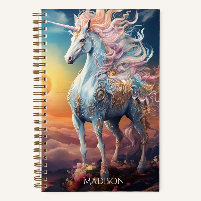 Cuaderno Nombre personalizado lindo unicornio (Anverso)