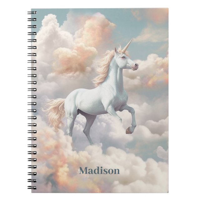 Cuaderno Nombre personalizado lindo unicornio (Frente)
