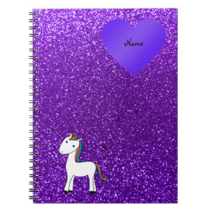 Cuaderno Nombre personalizado lindo unicornio purpurina púr