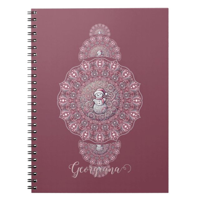 Cuaderno Nombre personalizado Mandala ornamental de Snowman (Frente)