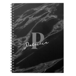 Cuaderno Nombre personalizado Marble moderno inicial negro
