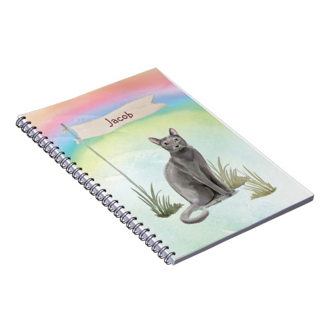 Cuaderno Nombre personalizado Mascota de gato ruso azul (Lado Derecho)