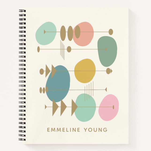 Cuaderno Nombre Personalizado Mid Century Notas Retro Moder (Anverso)