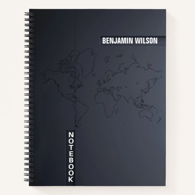 Cuaderno Nombre personalizado Minimalista en blanco y negro (Anverso)