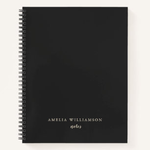 Cuaderno Nombre Personalizado Minimalista Negro Escritura E