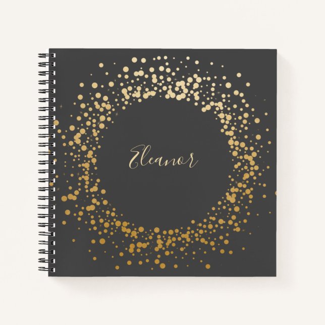 Cuaderno Nombre personalizado Moda de oro puntos de confeti (Anverso)