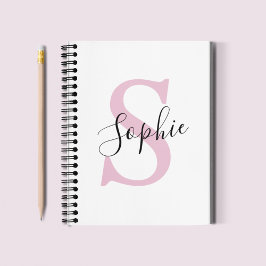 Cuaderno Nombre personalizado moderno Monograma rosa