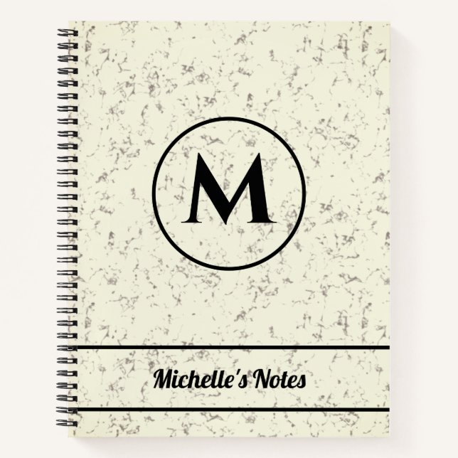 Cuaderno Nombre Personalizado Monograma Mármol Espiral Bloc (Anverso)