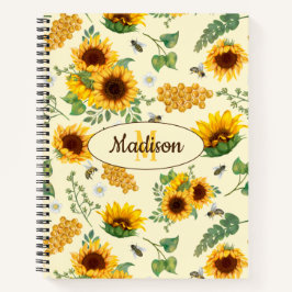 Cuaderno Nombre personalizado Monograma portátil girasoles