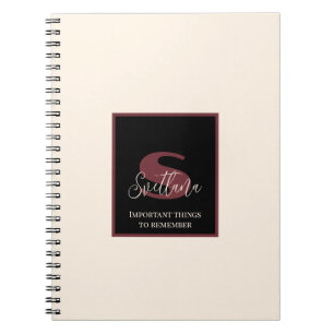Cuaderno Nombre personalizado Monograma rosa de crema lisa