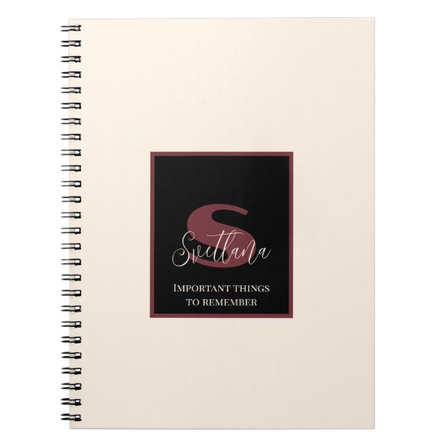 Cuaderno Nombre personalizado Monograma rosa de crema lisa (Frente)