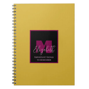 Cuaderno Nombre personalizado Monograma rosa dorado plano