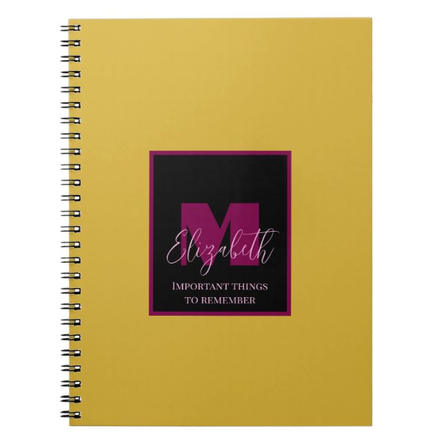 Cuaderno Nombre personalizado Monograma rosa dorado plano (Frente)