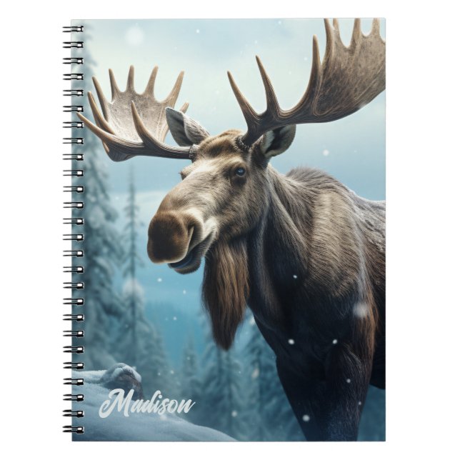 Cuaderno Nombre personalizado Moose de invierno (Frente)