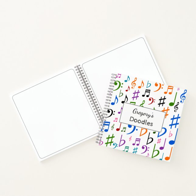 Cuaderno Nombre personalizado; Muchas notas musicales color (Interior)