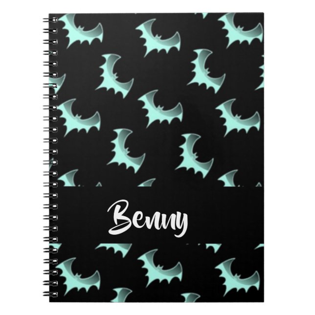 Cuaderno Nombre personalizado murciélagos azules (Frente)