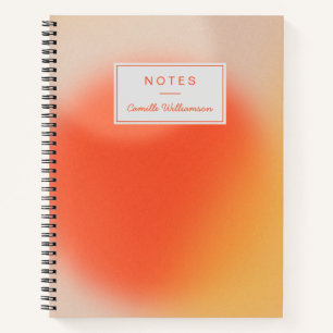 Cuaderno Nombre personalizado naranja gradiente retro abstr