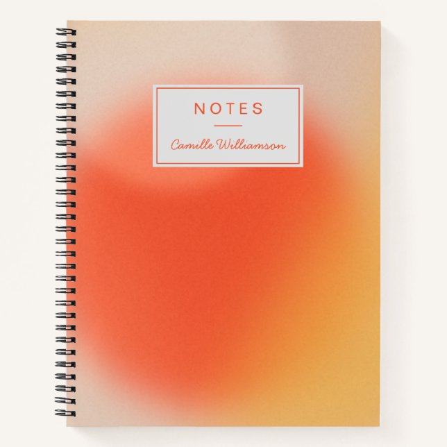 Cuaderno Nombre personalizado naranja gradiente retro abstr (Anverso)