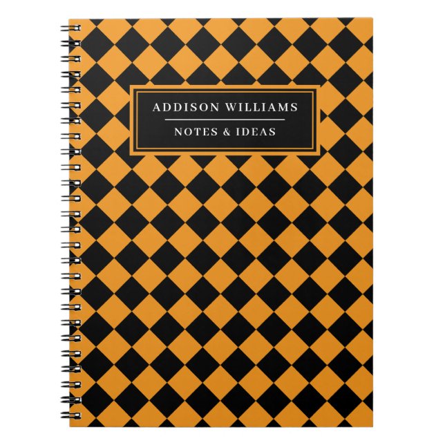 Cuaderno Nombre personalizado Naranja Halloween Patrón de d (Frente)