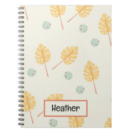 Cuaderno Nombre personalizado naranja hojas tropicales crem