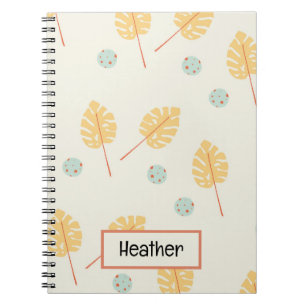 Cuaderno Nombre personalizado naranja hojas tropicales crem
