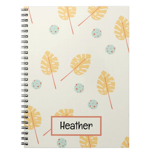 Cuaderno Nombre personalizado naranja hojas tropicales crem (Frente)