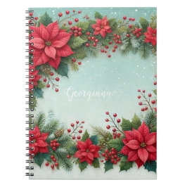 Cuaderno Nombre personalizado Navidades acuarela floral Poi