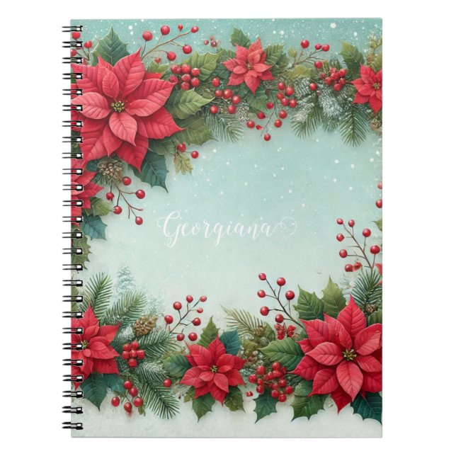 Cuaderno Nombre personalizado Navidades acuarela floral Poi (Frente)