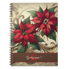 Cuaderno Nombre personalizado Navidades Art Nouveau Poinset